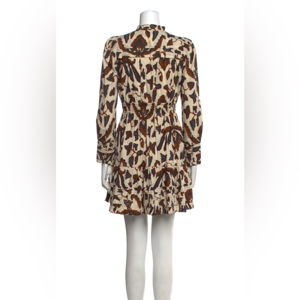 Ulla Johnson Brown Cream Print Mini Dress Sz 0 Boho Ruffle Cotton - Picture 5 of 9